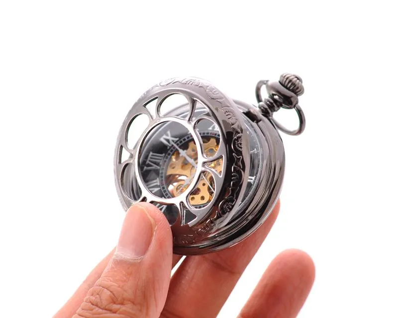 Retro Dial Hand Wind Mechanical Pocket Watch with Chain