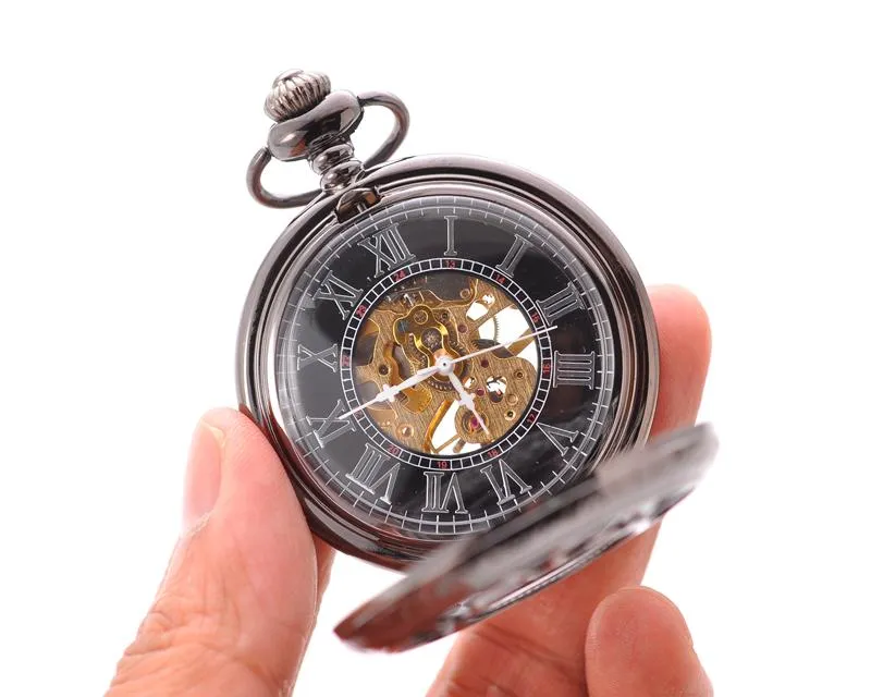 Retro Dial Hand Wind Mechanical Pocket Watch with Chain