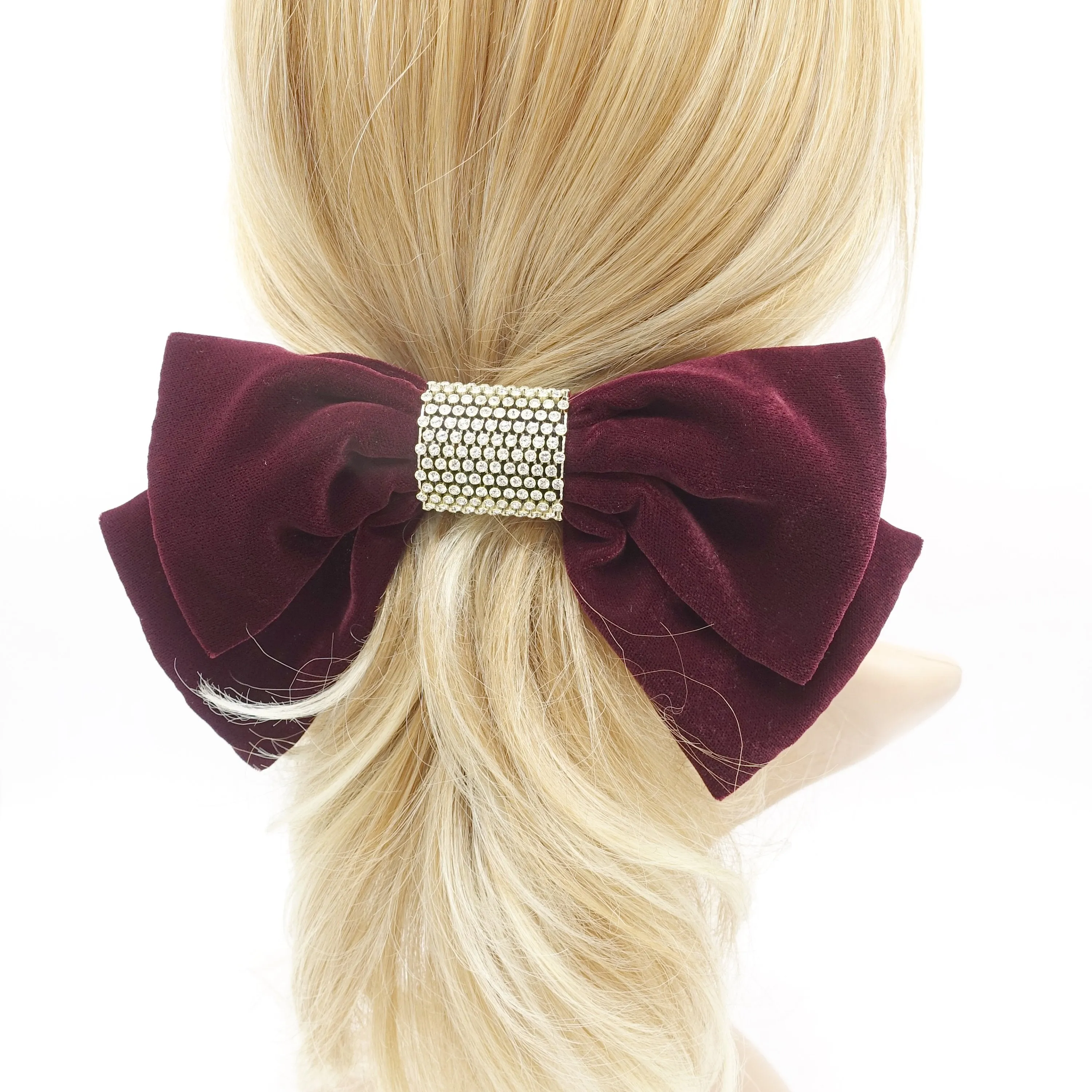 rhinestone embellished velvet hair bow for women