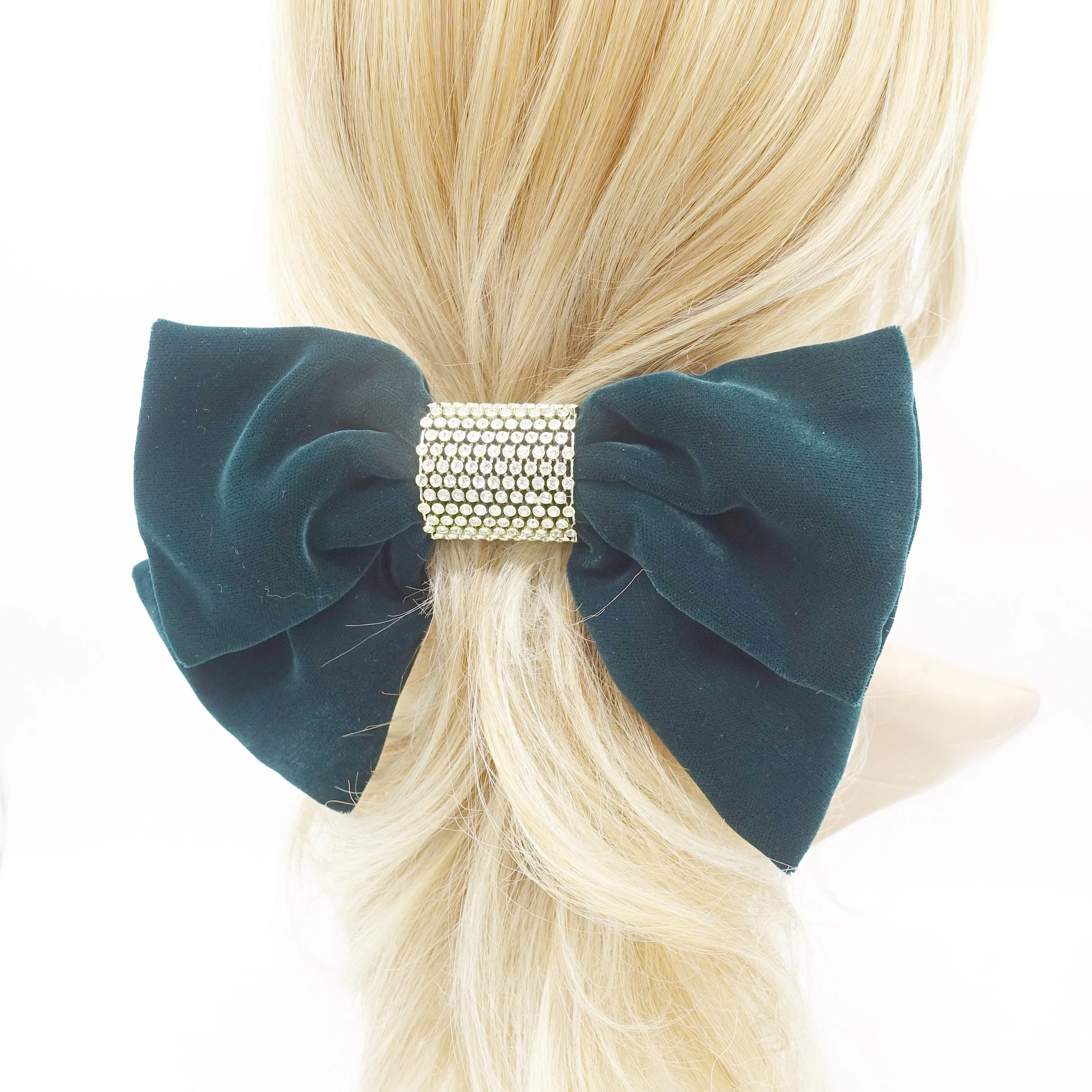 rhinestone embellished velvet hair bow for women