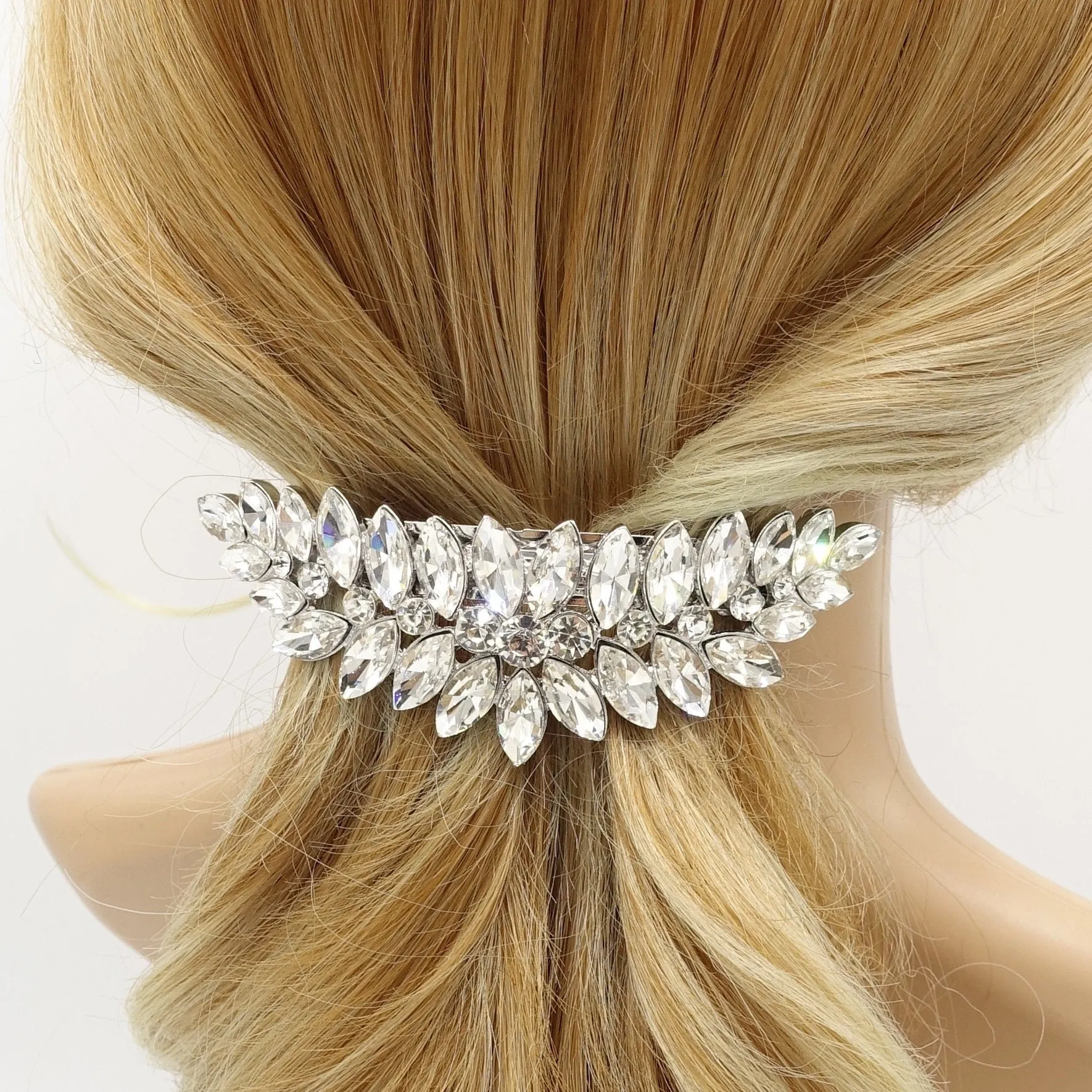 rhinestone leaf hair barrette bling hair accessory for women