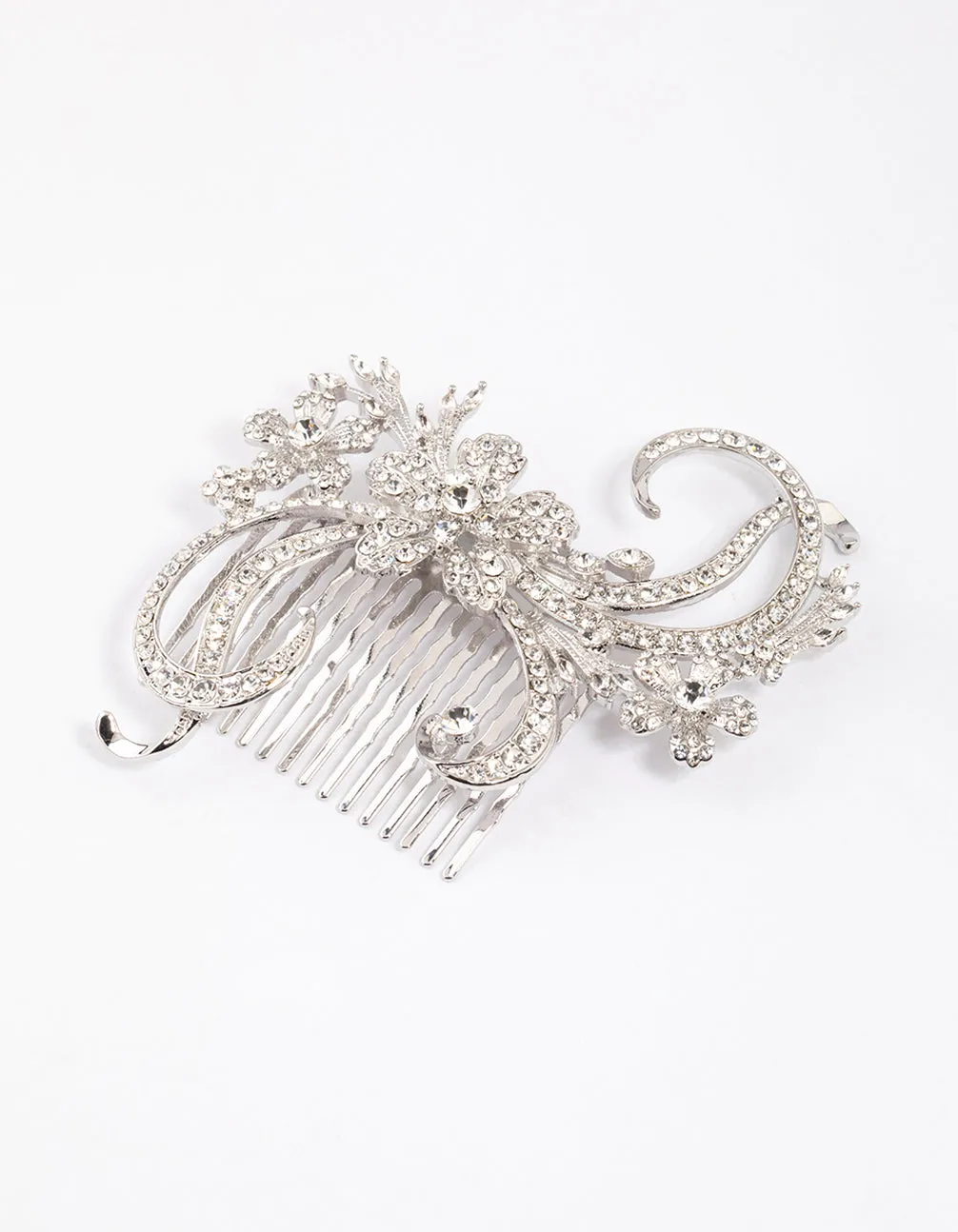 Rhodium Detailed Swirl Flower Hair Comb