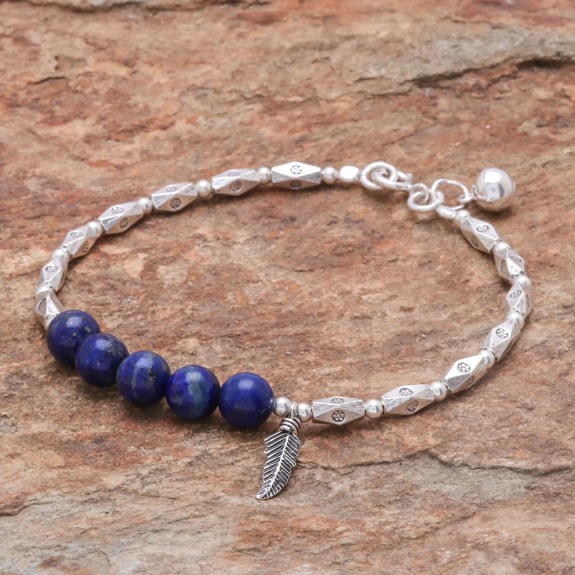 Ringing Feather Hill Tribe Lapis Lazuli Beaded Bracelet from Thailand