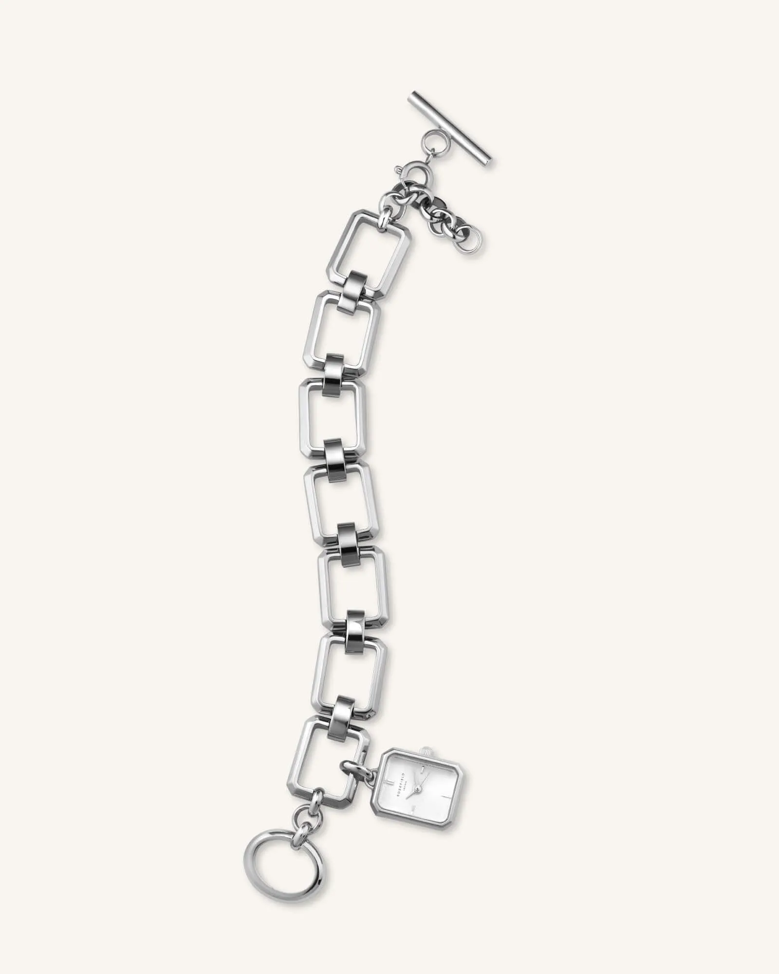 rosefield The Octagon Charm Chain White Silver Watch