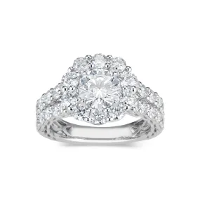 Round Halo Diamond Engagement Ring with Prong-Set Diamond Shank