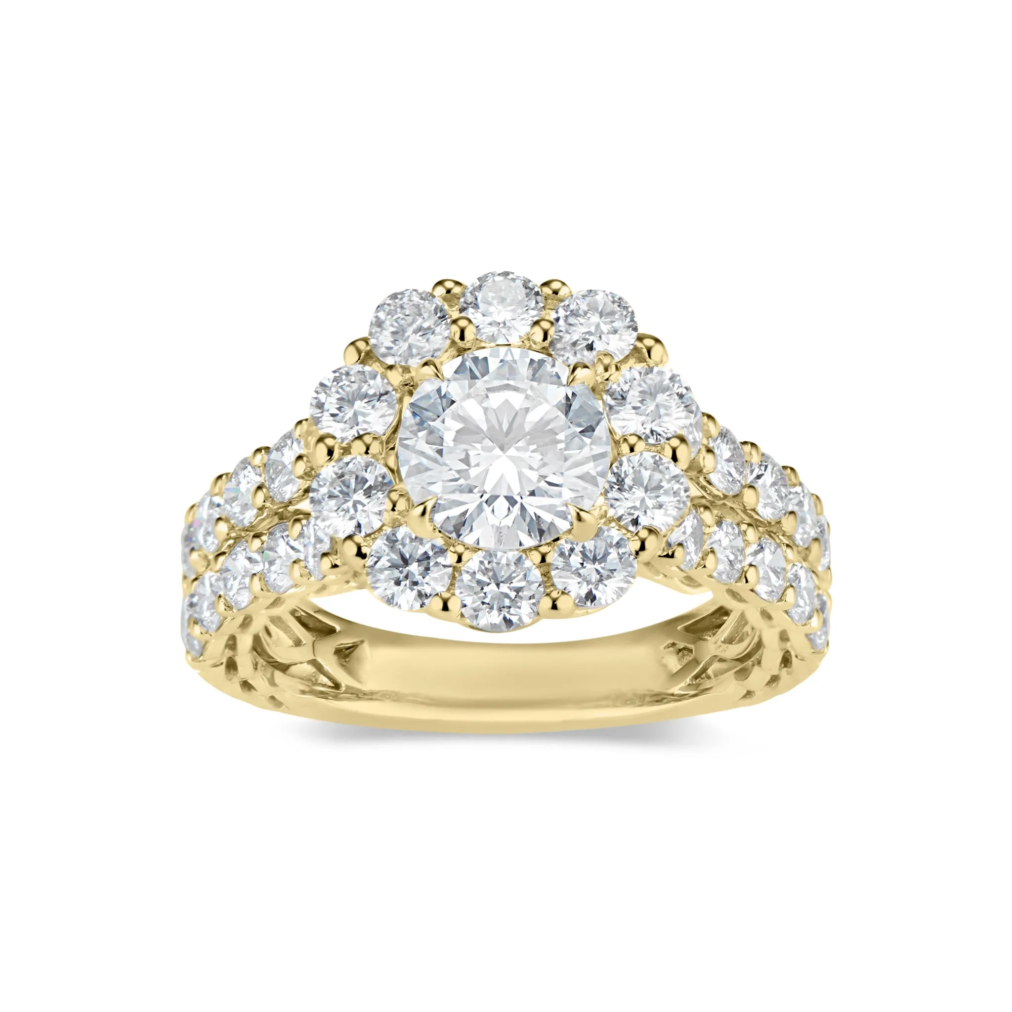 Round Halo Diamond Engagement Ring with Prong-Set Diamond Shank