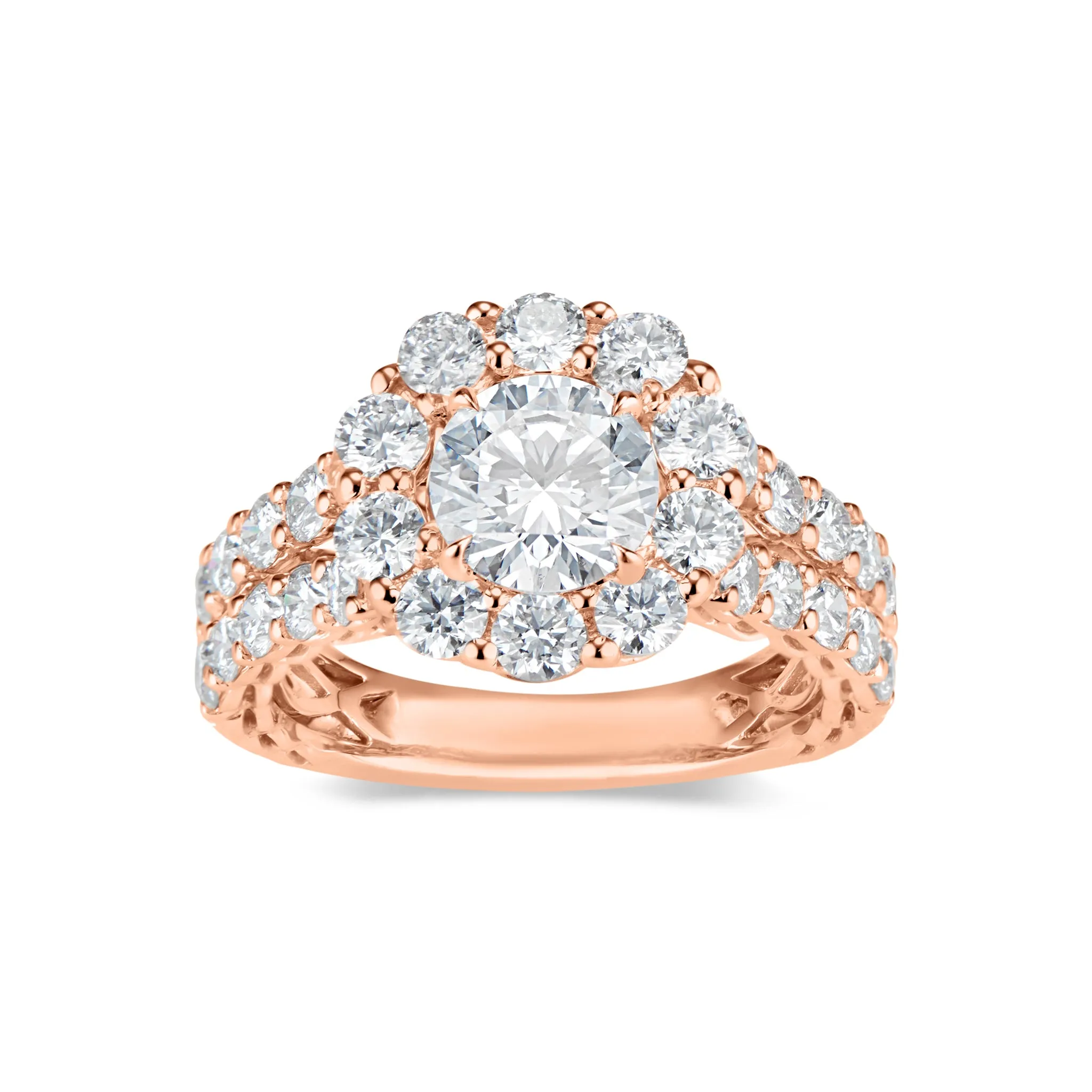 Round Halo Diamond Engagement Ring with Prong-Set Diamond Shank