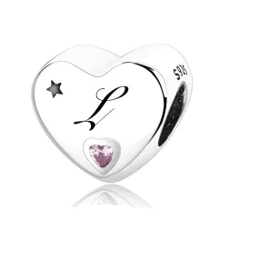 S925 Silver New Alphabet Initial Letter L Heart Charm For Bracelet and Necklace