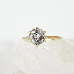 Salt Pepper Diamond Ring Yellow Gold - Gray Diamond Engagement Ring - Six Prong Solitaire Ring