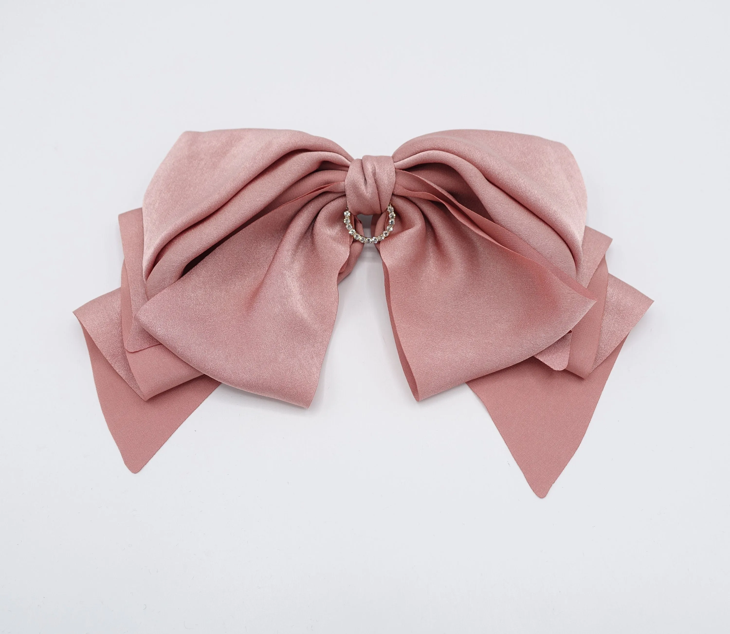 satin hair bow, layered hair bow, rhinestone hair bow for women