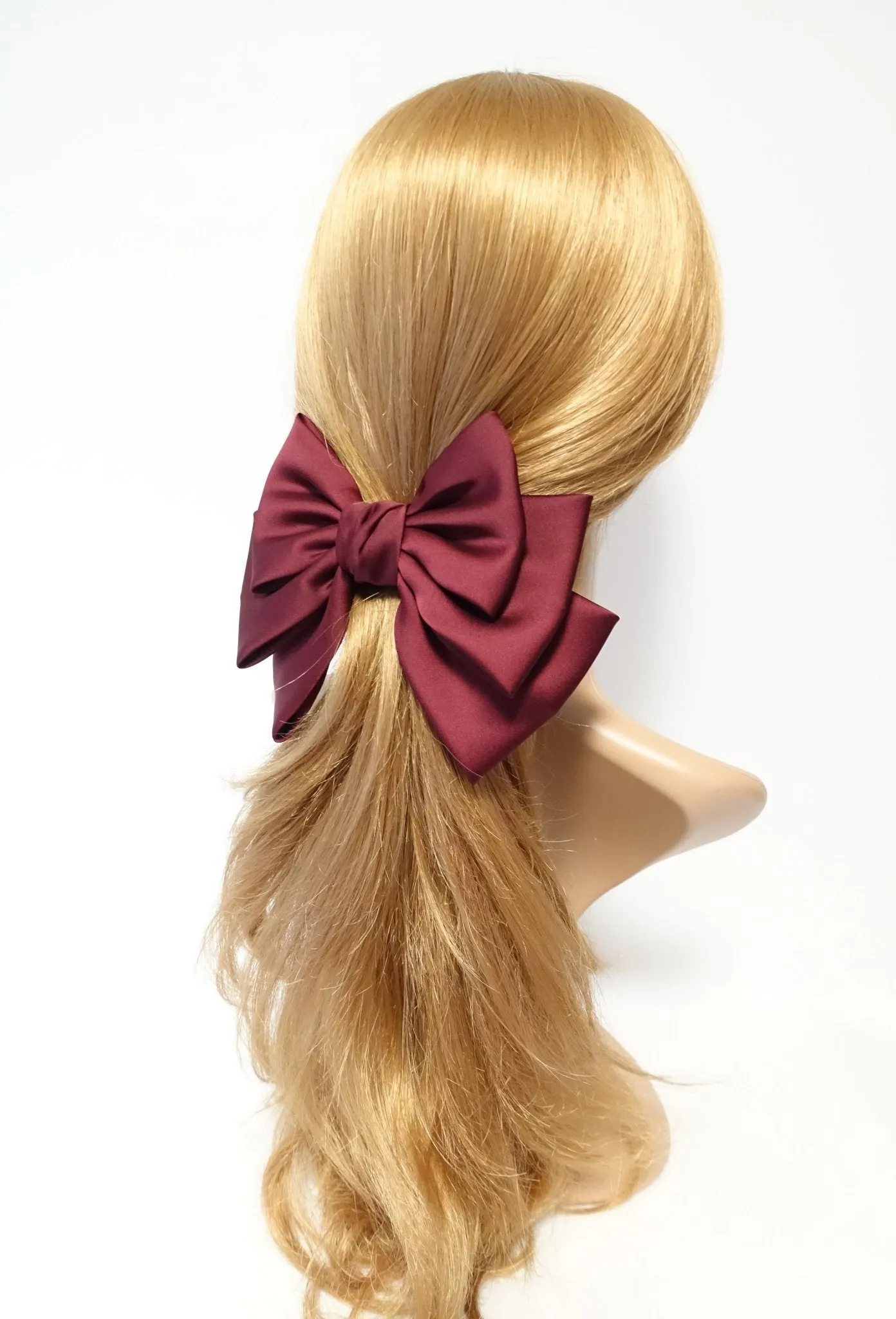 satin layered hair bow french barrette Women solid color stylish hair bow