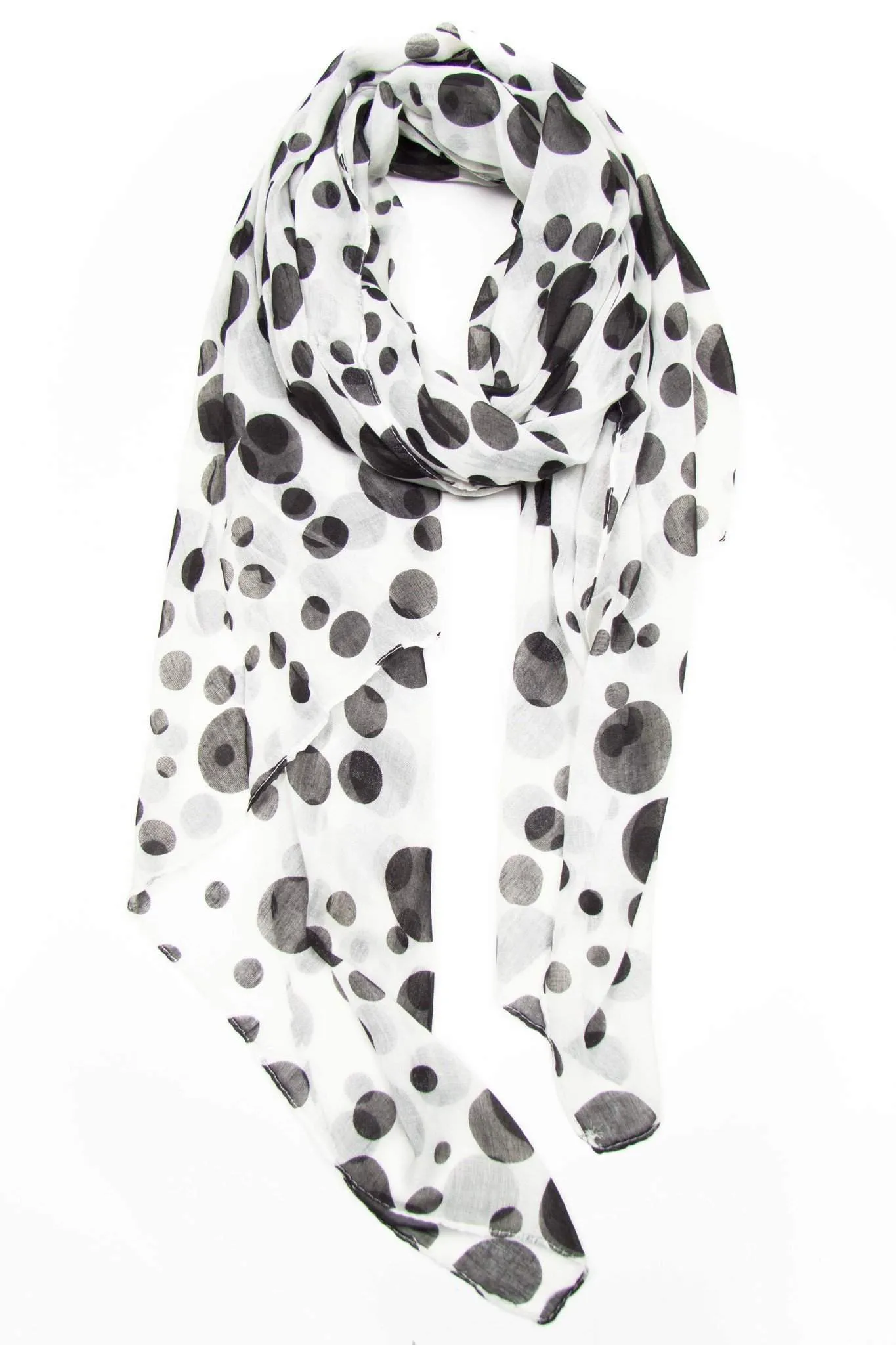 Scarf / White Black / Giant Polka Dot / Unisex