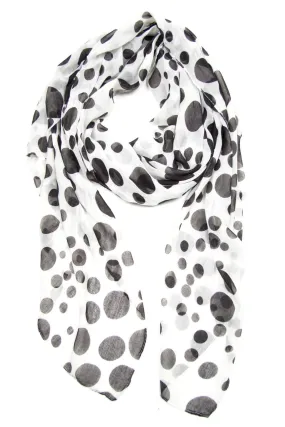 Scarf / White Black / Giant Polka Dot / Unisex