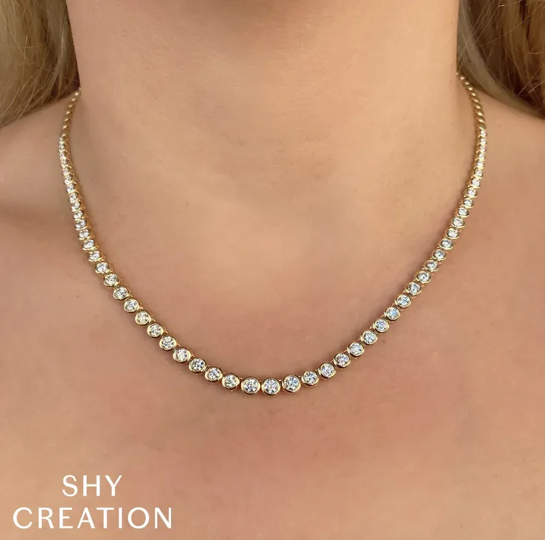 Shy Creation Graduated Diamond Bezel Tennis Necklace, 3.53tw