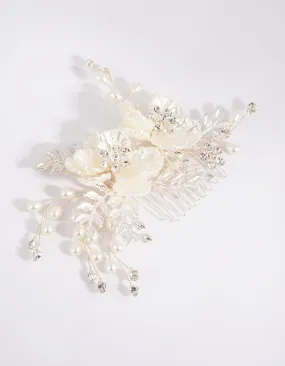 Silver Pearlised Flower Comb