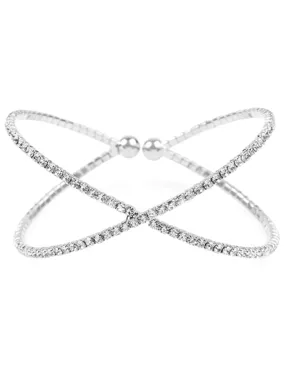 Silver Rhinestone Bangle Cuff Bracelet