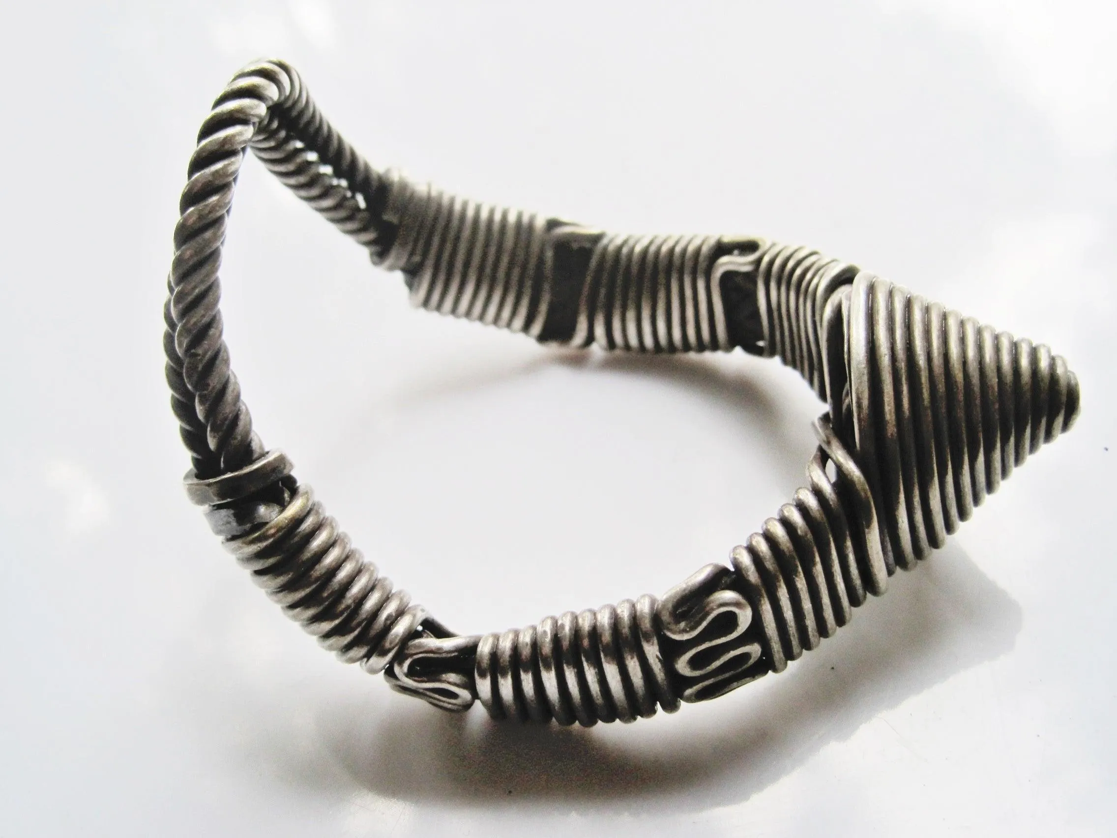 Silver Rigid V Shaped Bracelet or Armlet from India