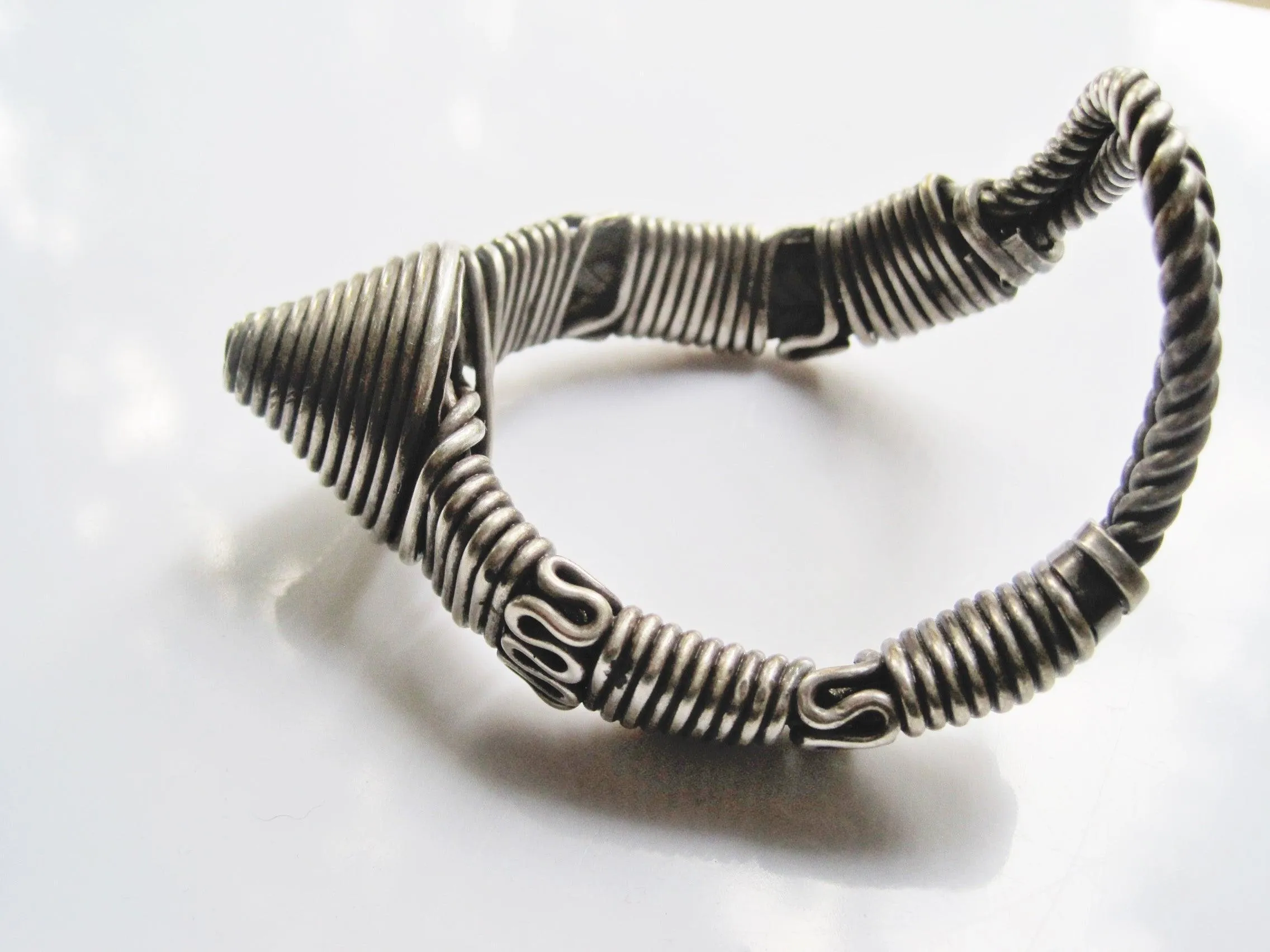 Silver Rigid V Shaped Bracelet or Armlet from India