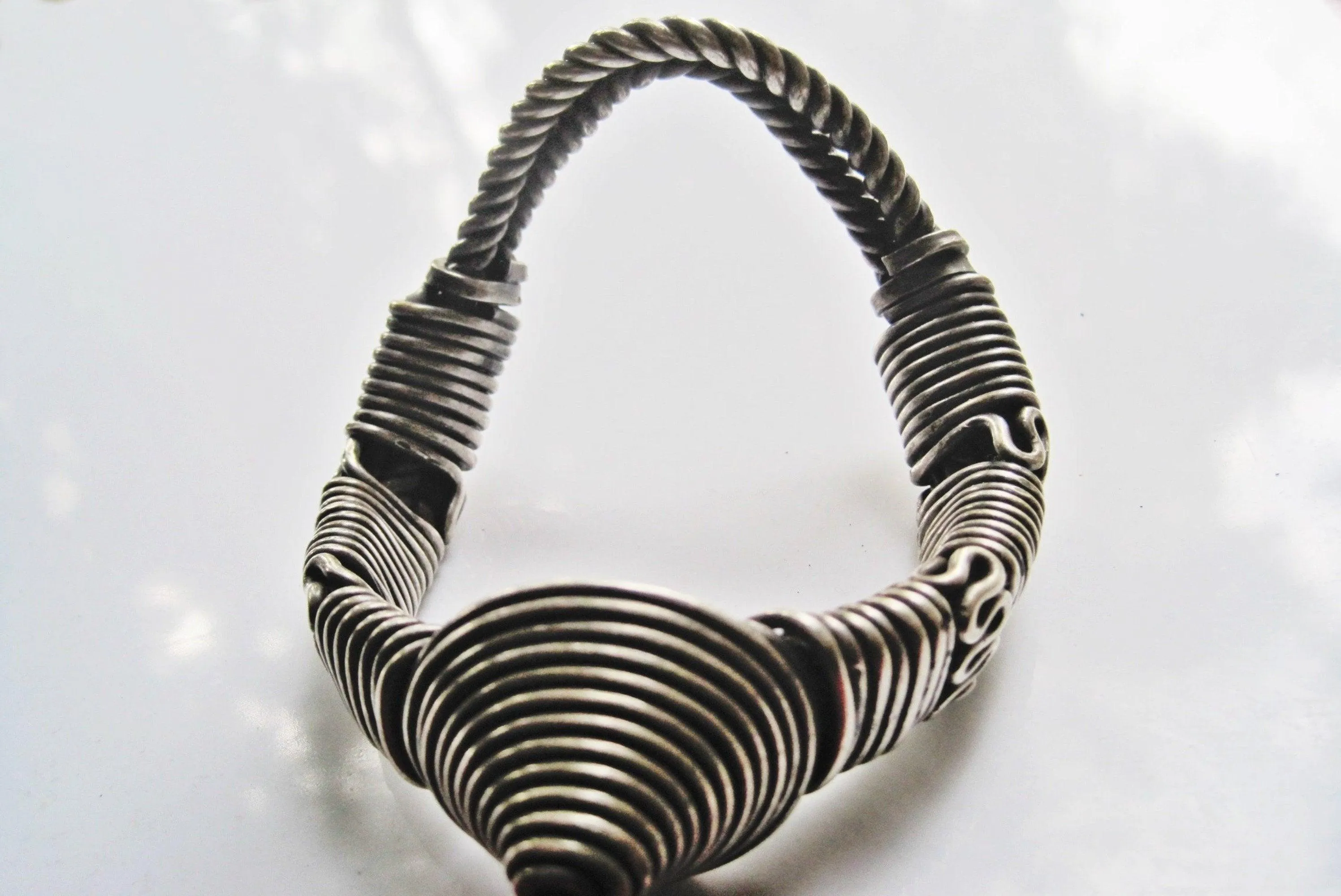 Silver Rigid V Shaped Bracelet or Armlet from India