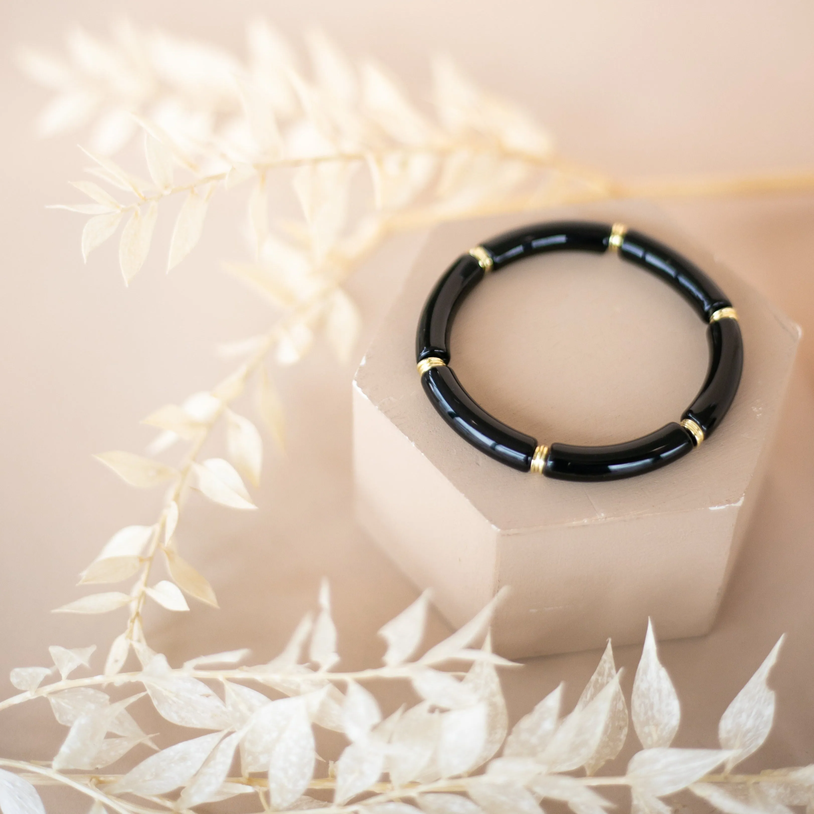 Skinny Acrylic Bamboo Bracelet: Black