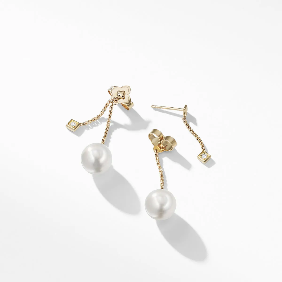 Solari Drop Earrings in 18k Gold with Diamonds and South Sea White Pearl