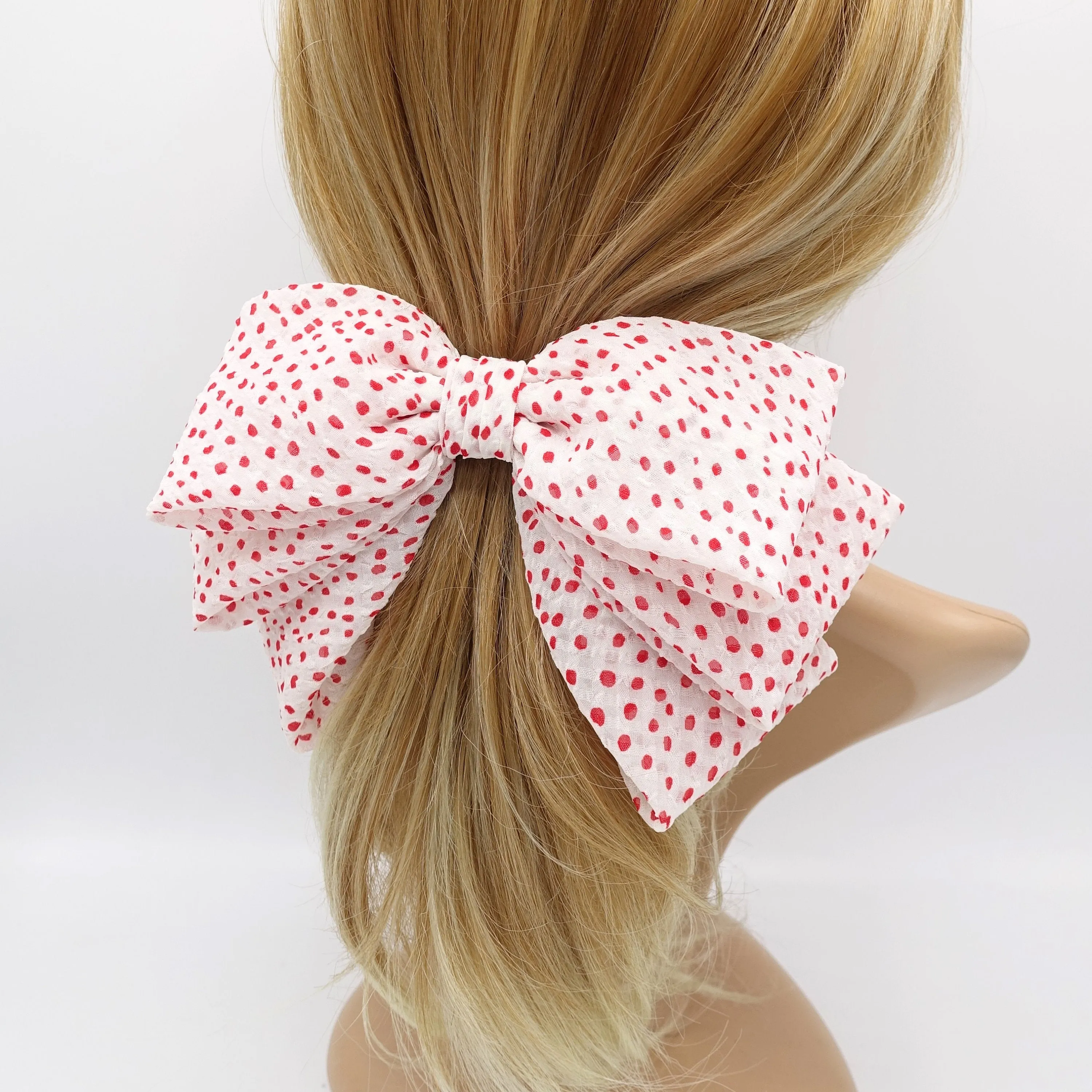 Spring Summer hair bow, dot hair bow, crepe hair bow for women