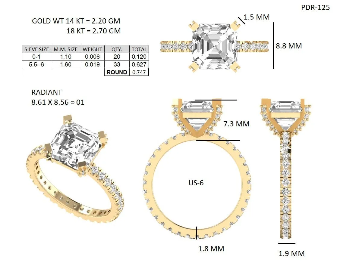 Square Radiant Cut Diamond Engagement Rings