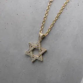 Star Of David Gold Necklace With White Diamonds