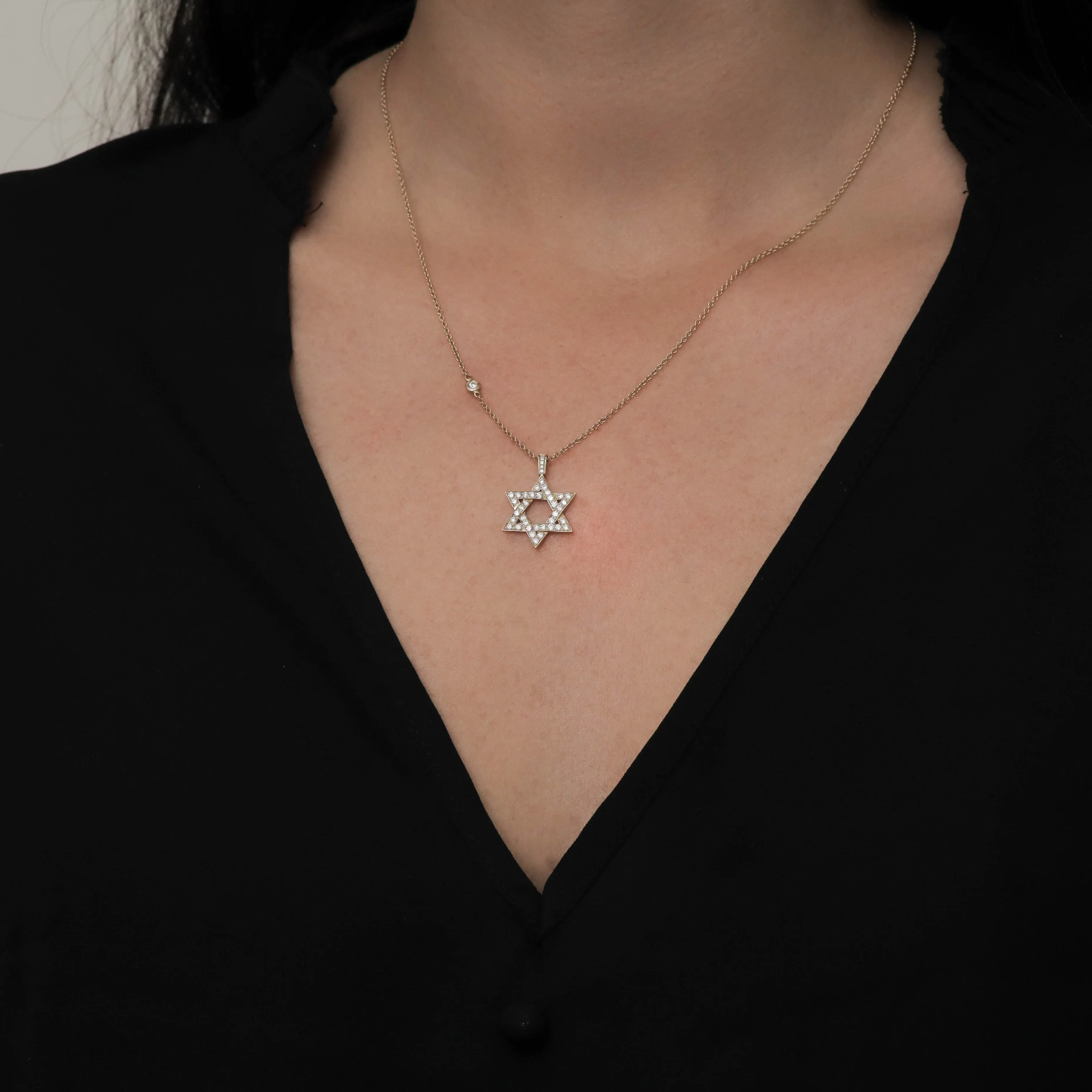 Star Of David Gold Necklace With White Diamonds