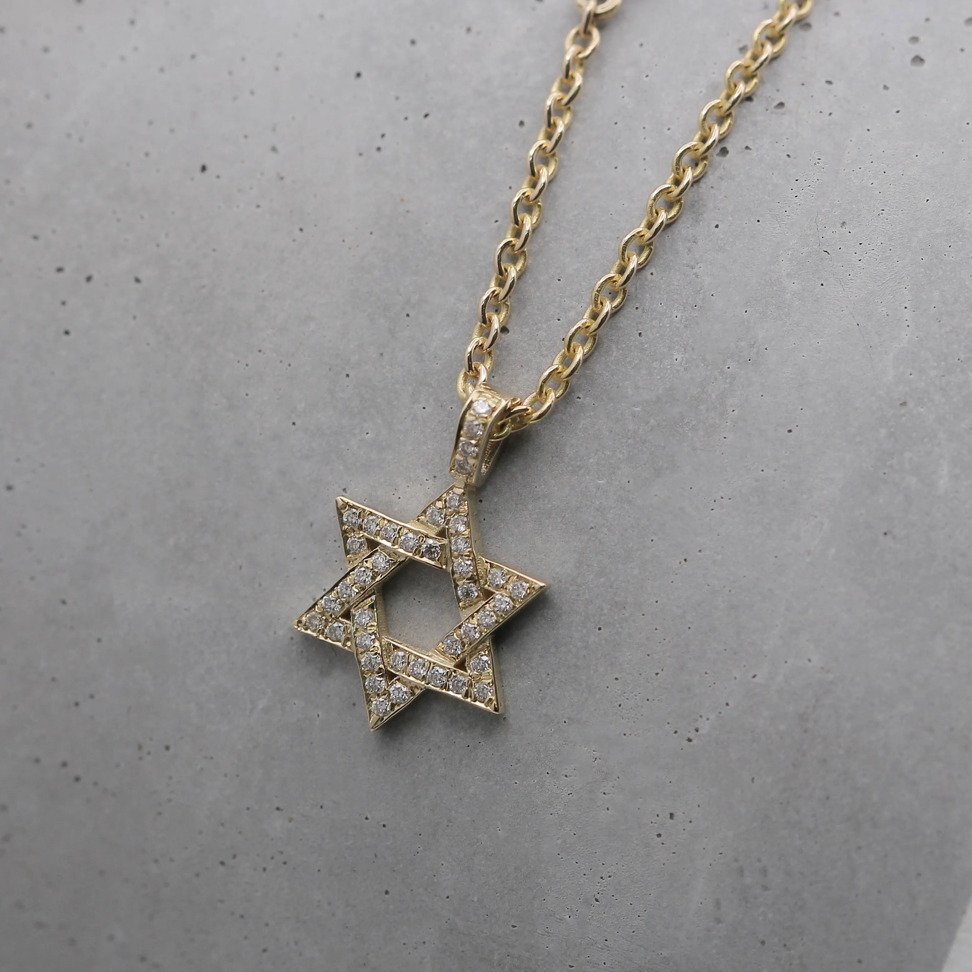 Star Of David Gold Necklace With White Diamonds