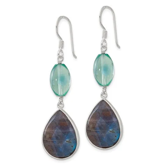 Sterling Silver Fluorite and Labradorite Teardrop Dangle Earrings