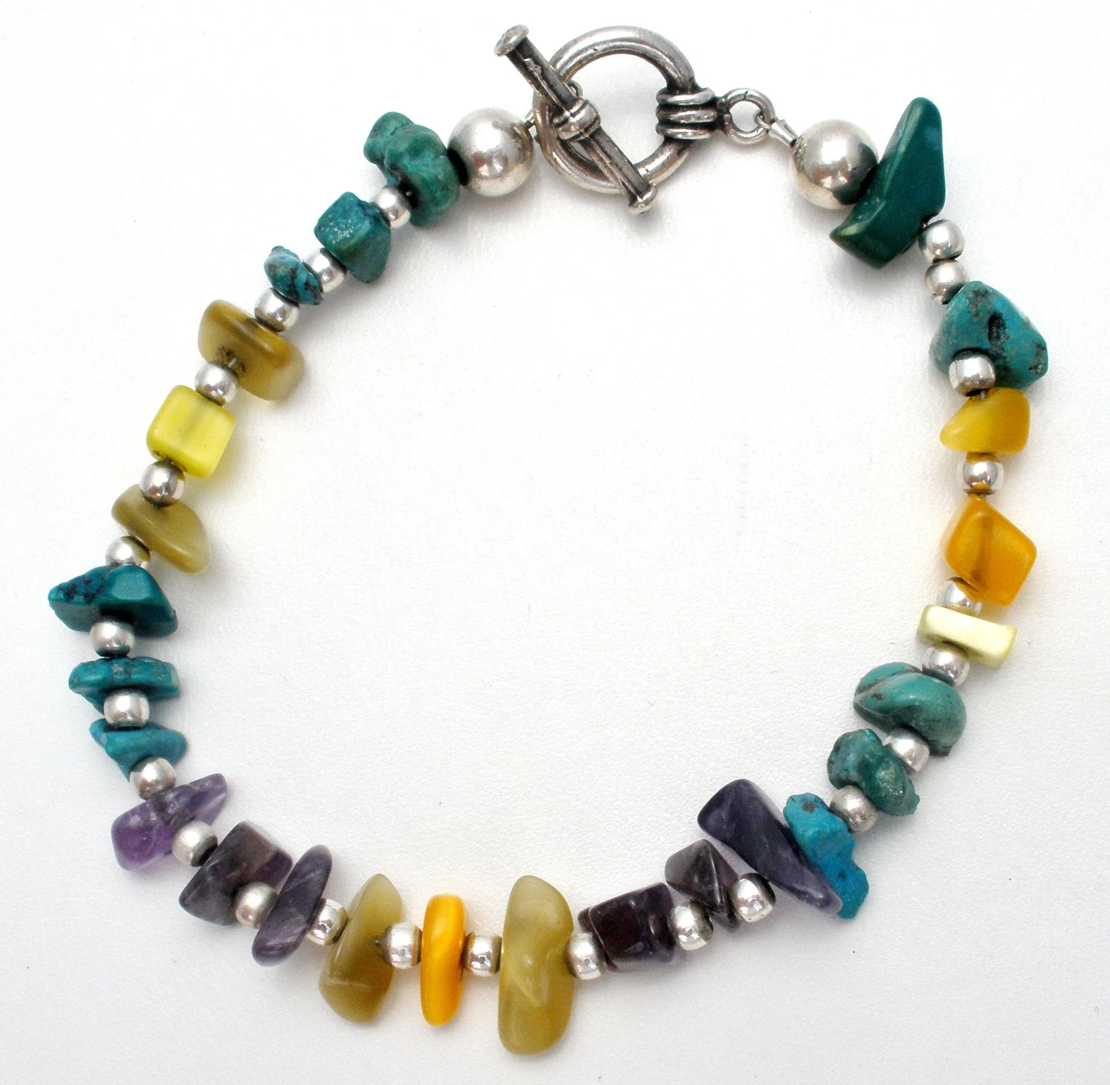 Sterling Silver Nugget Bead Gemstone Bracelet 7.5"