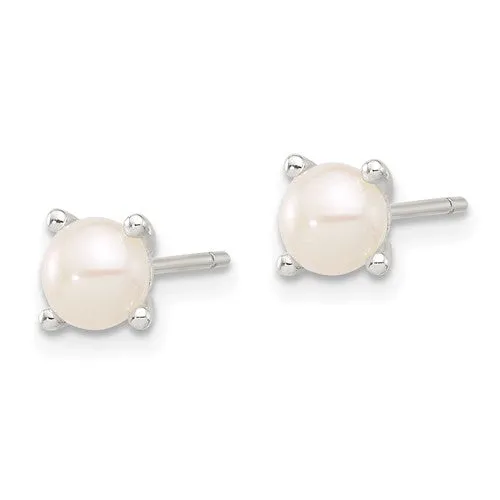 Sterling Silver Prong Set Cultured Freshwater Pearl Earrings