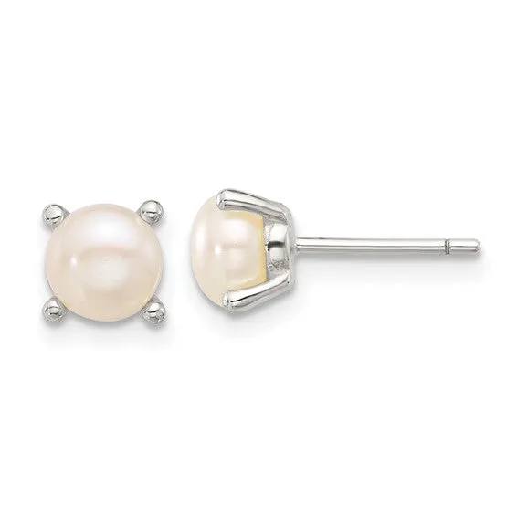 Sterling Silver Prong Set Cultured Freshwater Pearl Earrings