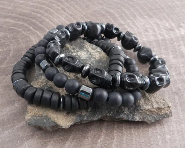 Stone Skull & Bead Bracelet 3pc