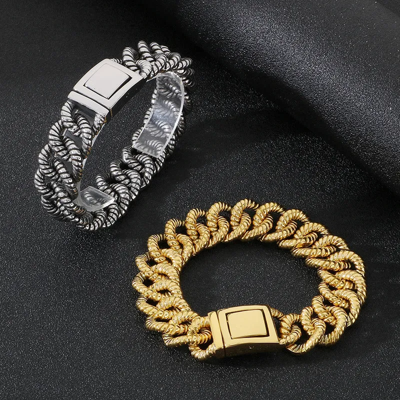 Stylish 18k Gold Plated Stainless Steel Twist Chain Bracelet for Men - Retro Smear Jewelry