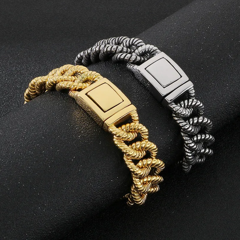 Stylish 18k Gold Plated Stainless Steel Twist Chain Bracelet for Men - Retro Smear Jewelry