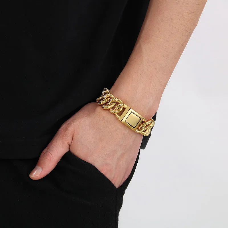 Stylish 18k Gold Plated Stainless Steel Twist Chain Bracelet for Men - Retro Smear Jewelry