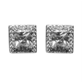 Tashel Princess Cut Halo Stud Earrings