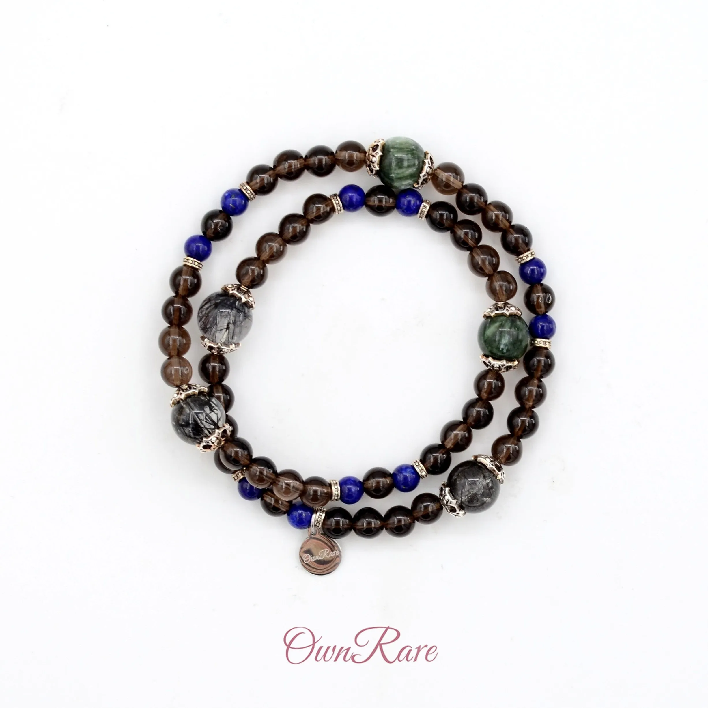 Tea crystal lapis lazuli double ring gemstone bracelet