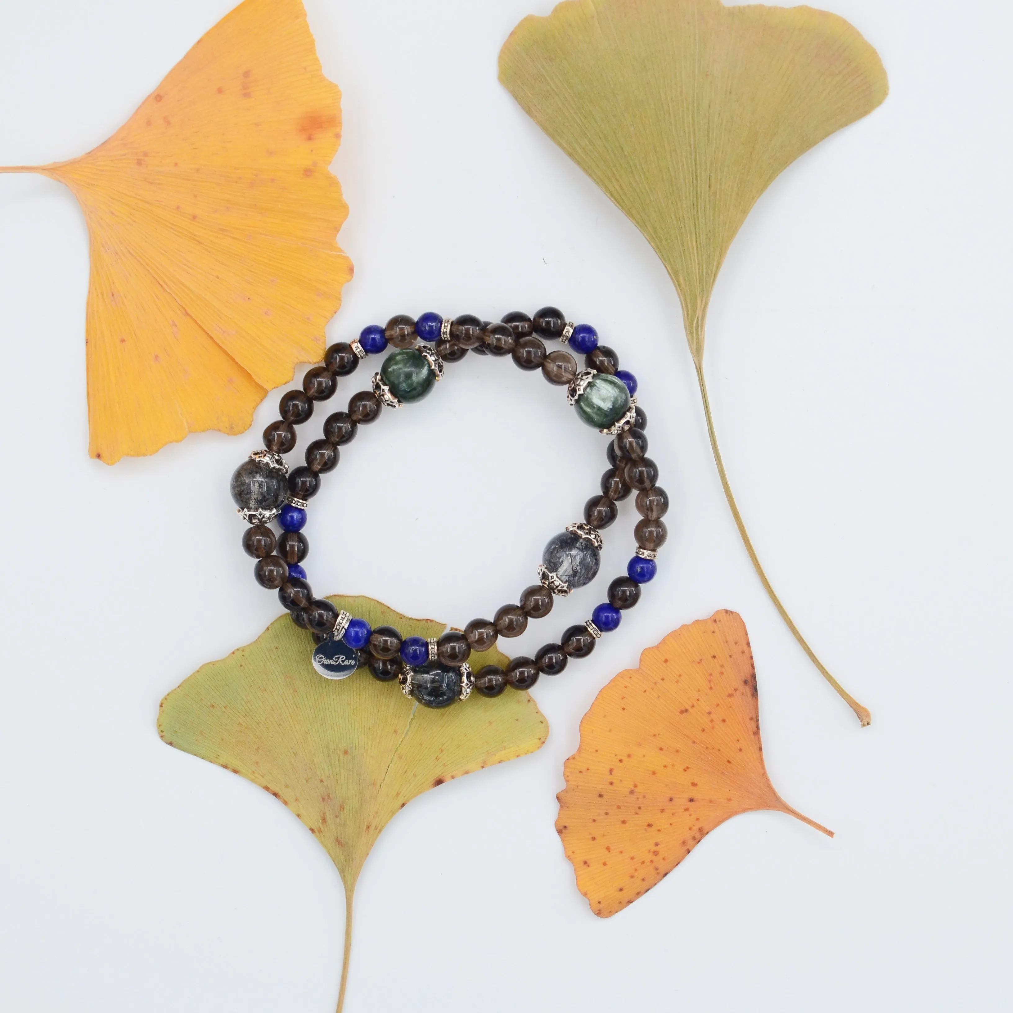 Tea crystal lapis lazuli double ring gemstone bracelet