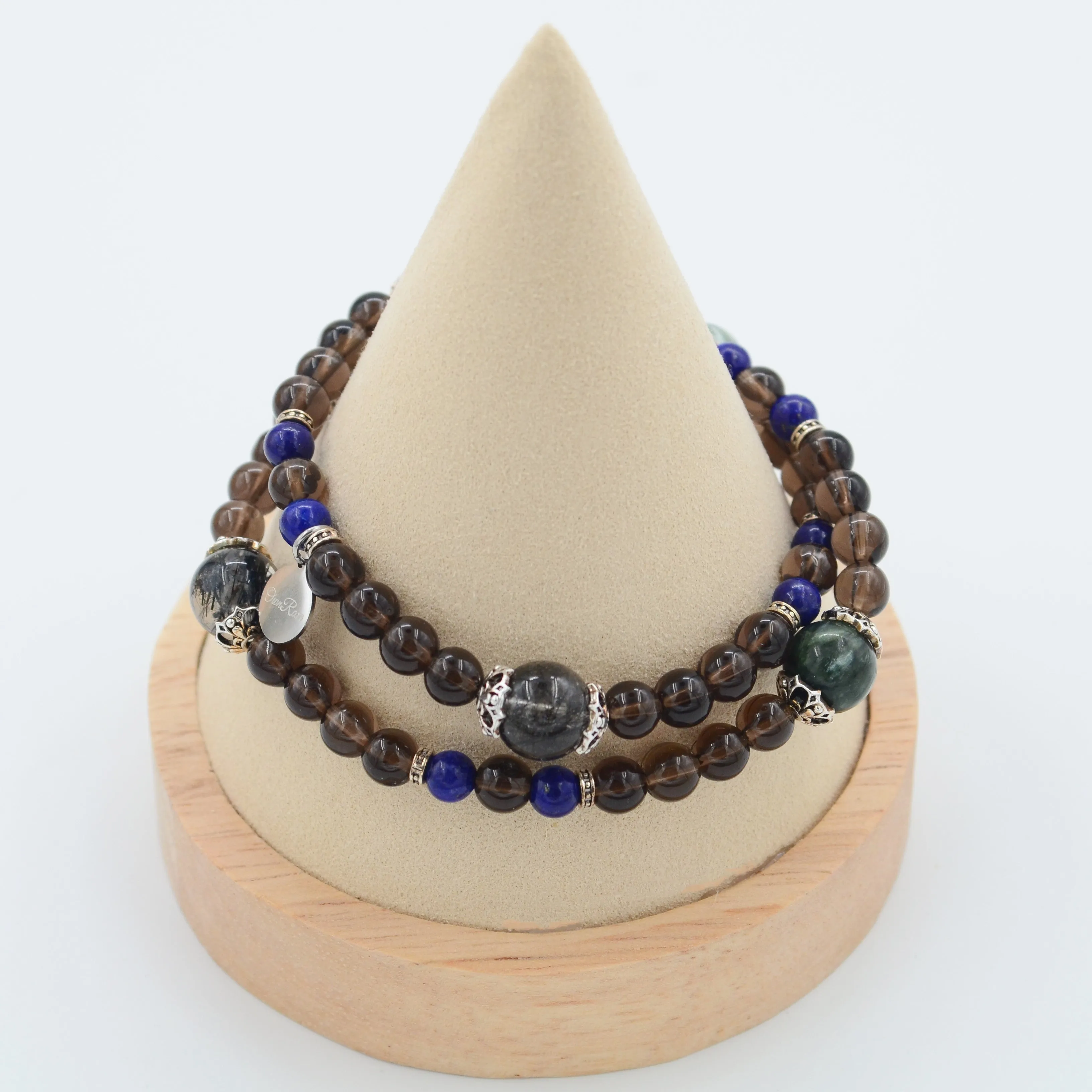 Tea crystal lapis lazuli double ring gemstone bracelet