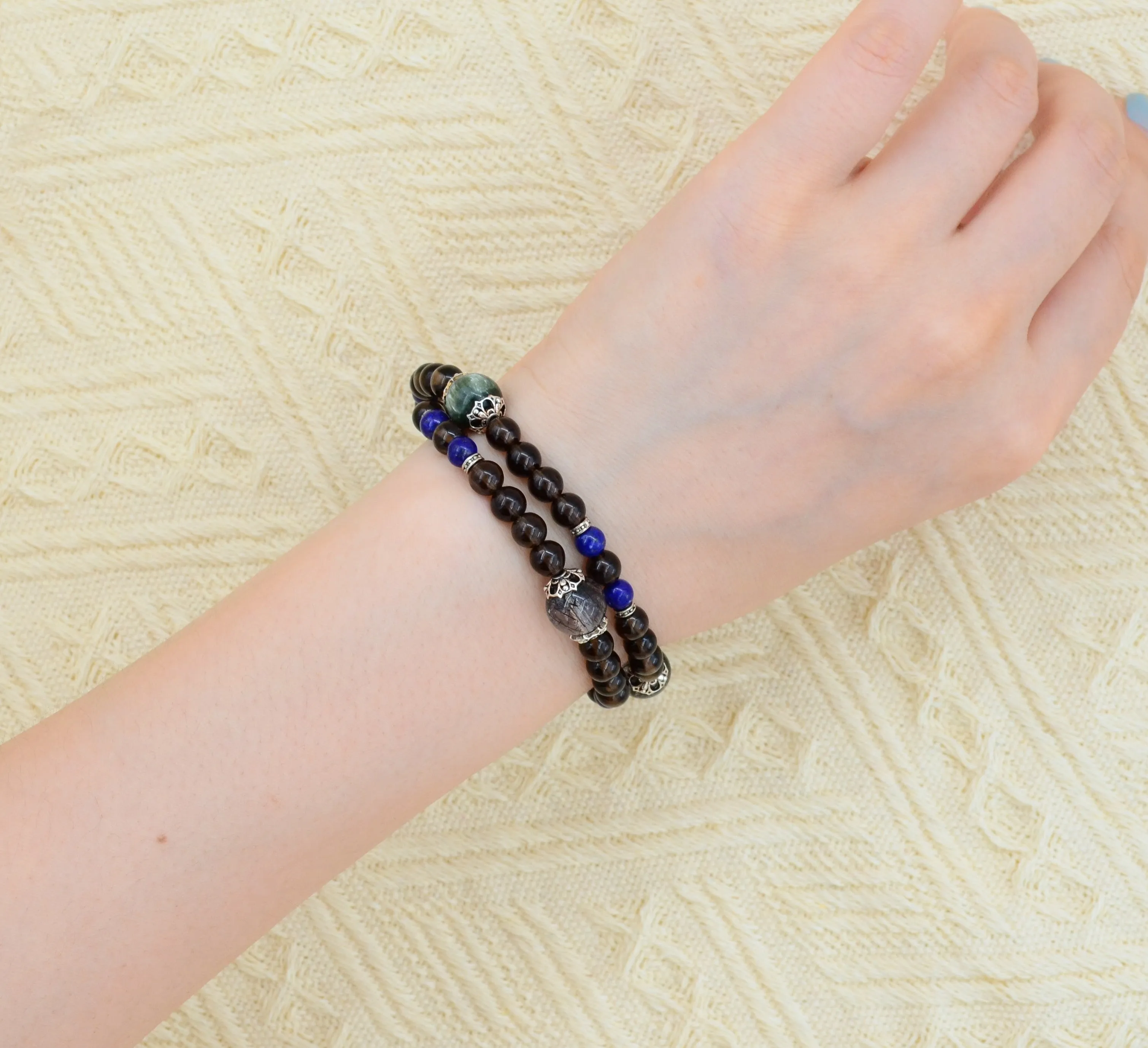 Tea crystal lapis lazuli double ring gemstone bracelet