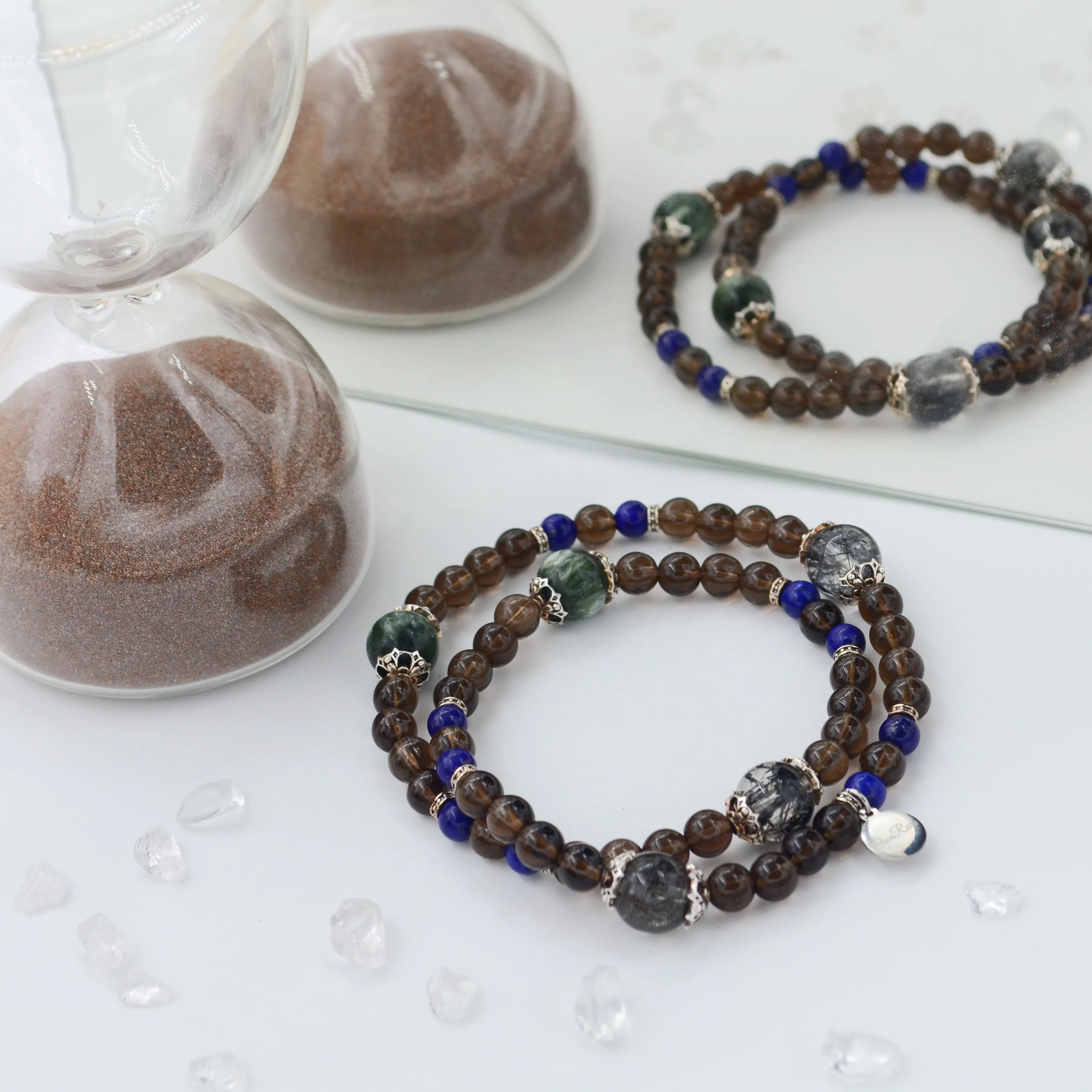 Tea crystal lapis lazuli double ring gemstone bracelet