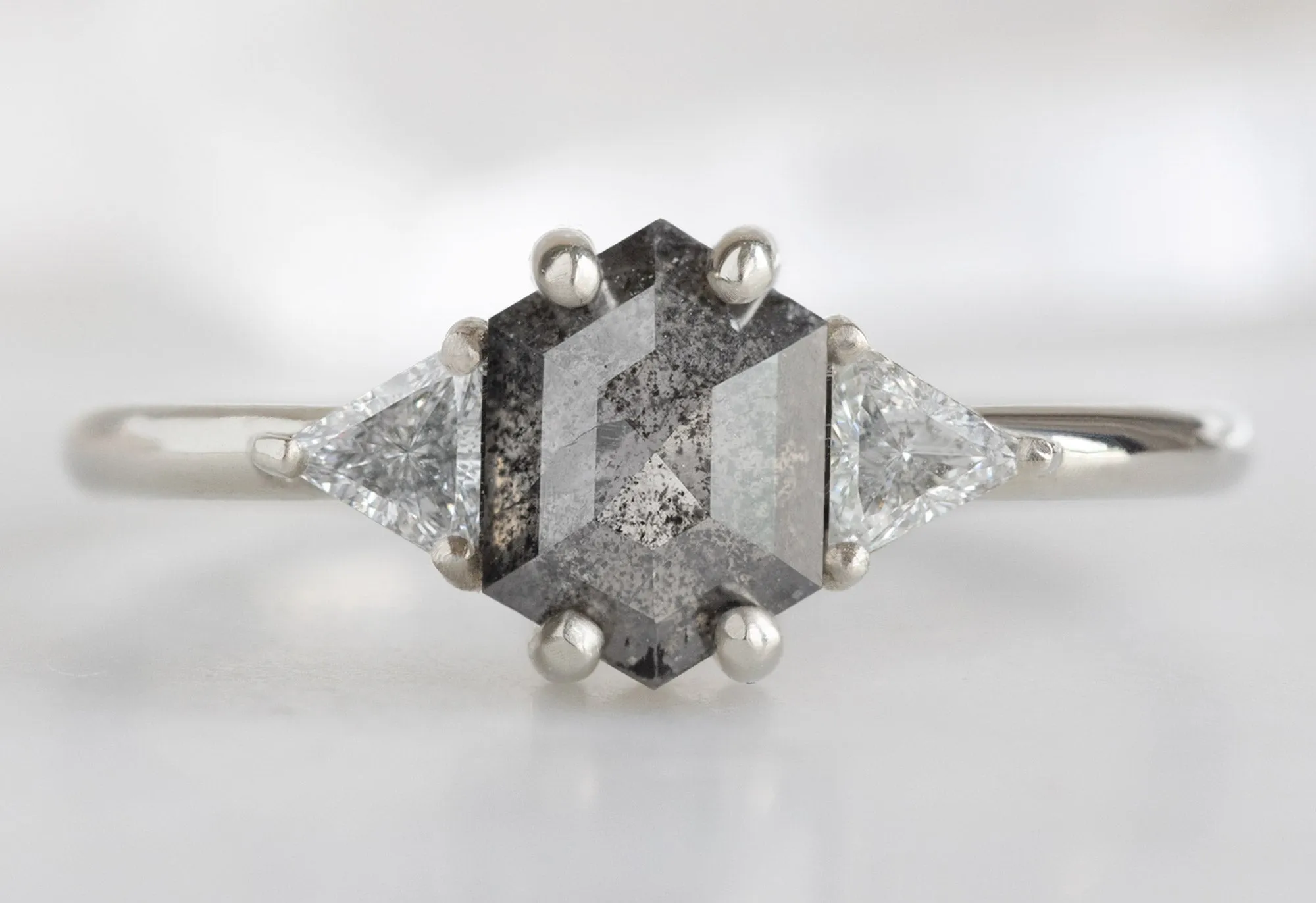 The Jade Ring with a 1.09ct Black Hexagon Diamond