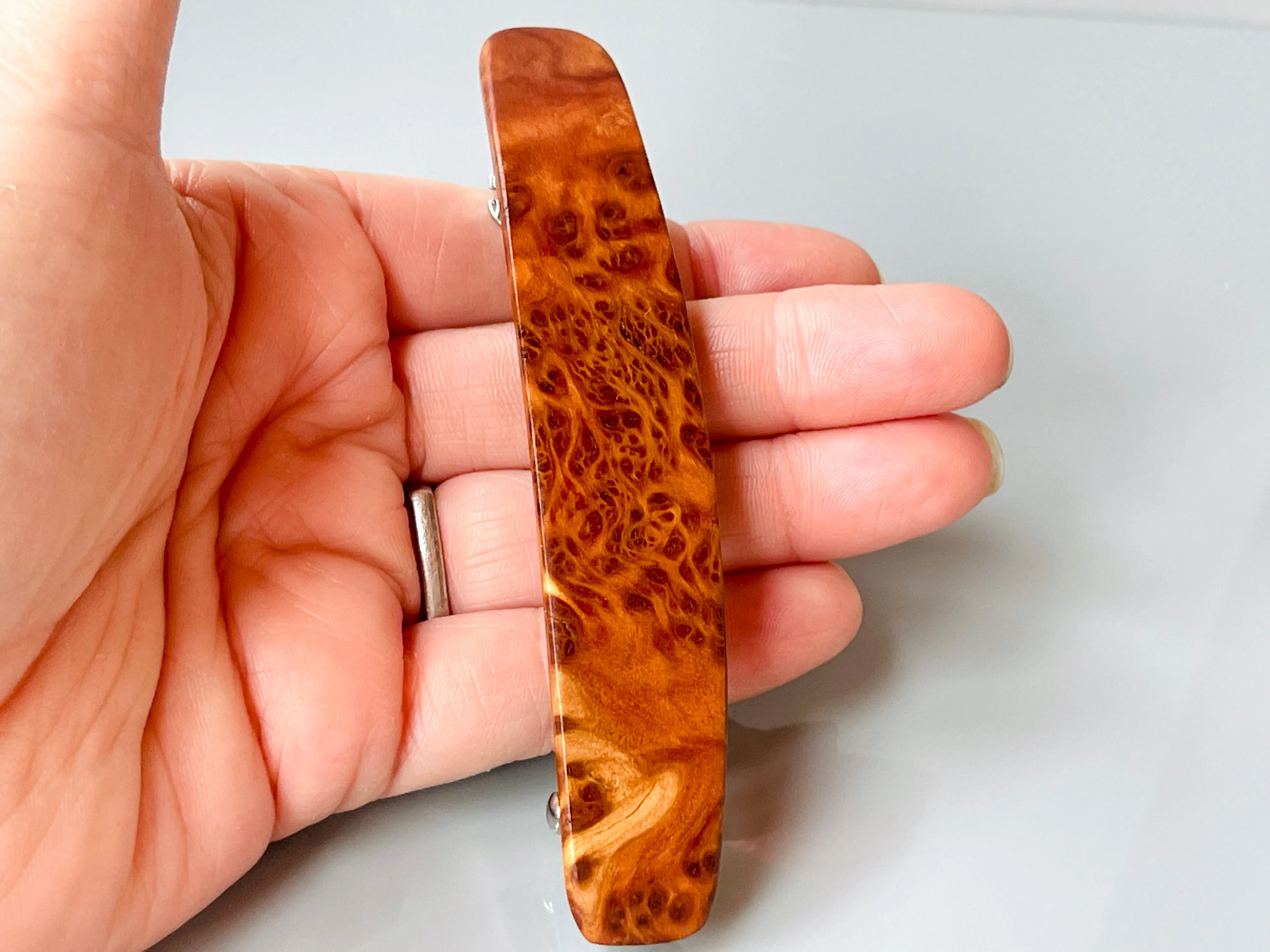 Thick Hair Barrette for Women XL Mallee Burl Red wood barrette for long hair wooden barrette