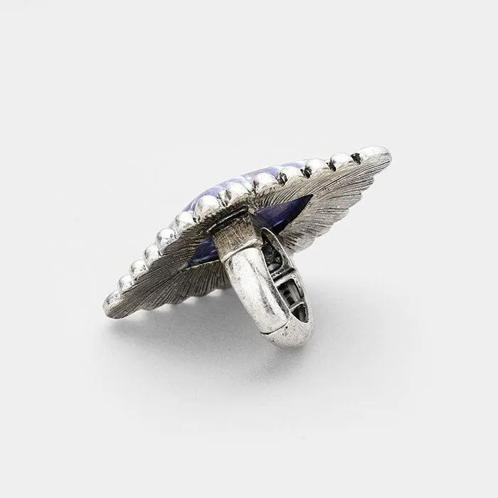 Tribal Diamond Shaped Lapis Lazuli Stretch Ring