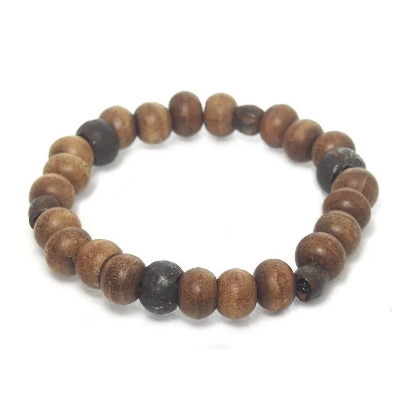 Tulsi Wood and Iron Bead Stretch Bracelet