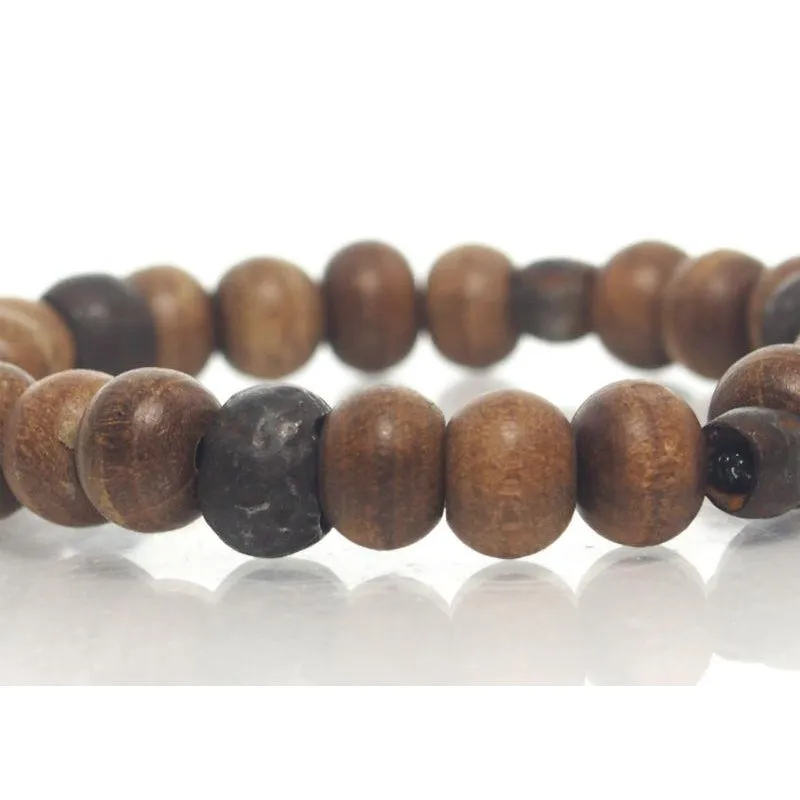 Tulsi Wood and Iron Bead Stretch Bracelet