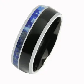 Tungsten Lapis Lazuli and Onyx Inlaid Wedding Ring Barrel 8mm